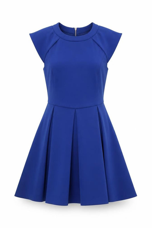 Ted Baker Women Blue UK 14 Skater Dress Cap Sleeve Pleated