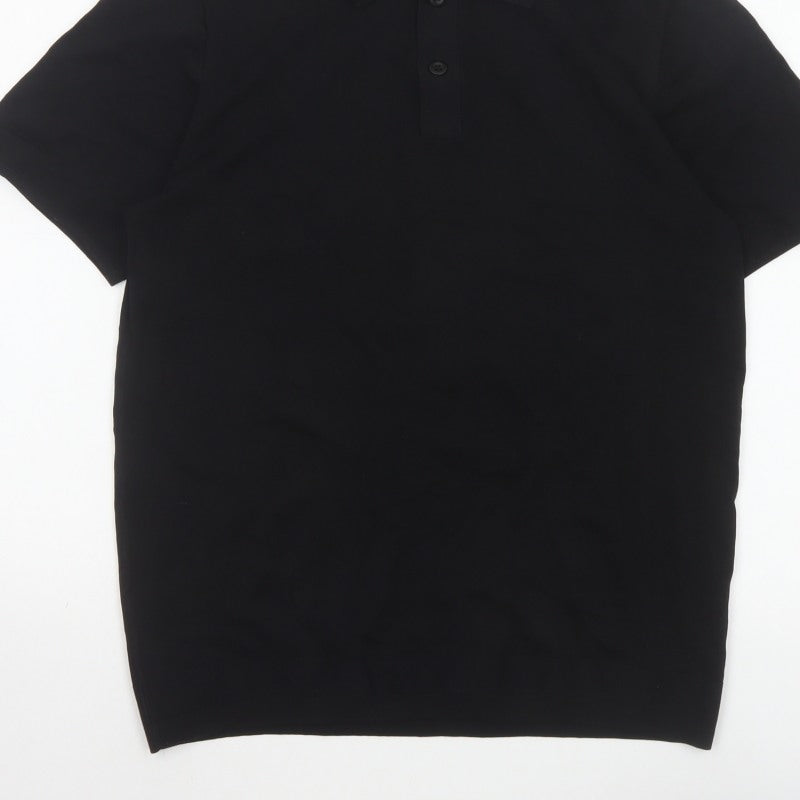 Massimo Dutti Studio Men’s Black Silk Cotton Short Sleeve Polo S