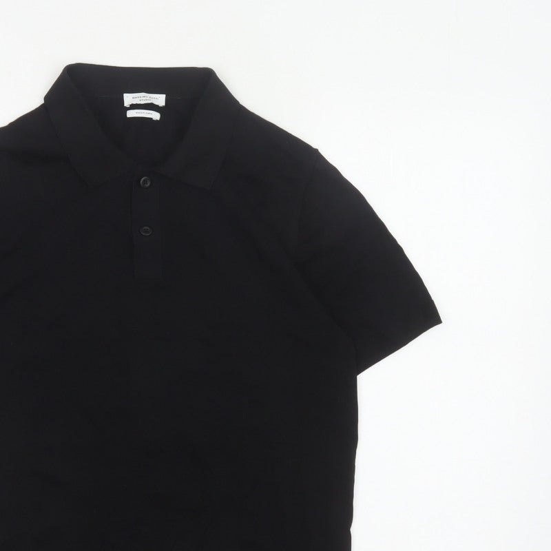 Massimo Dutti Studio Men’s Black Silk Cotton Short Sleeve Polo S
