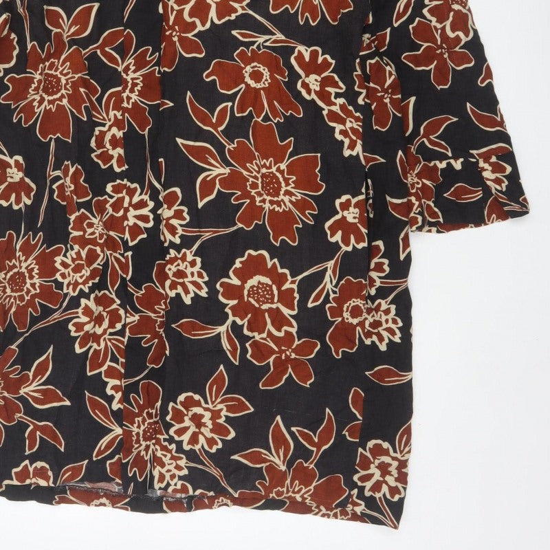 Zara Basic Women’s Black Floral V-Neck 3/4 Sleeve Tunic Blouse M