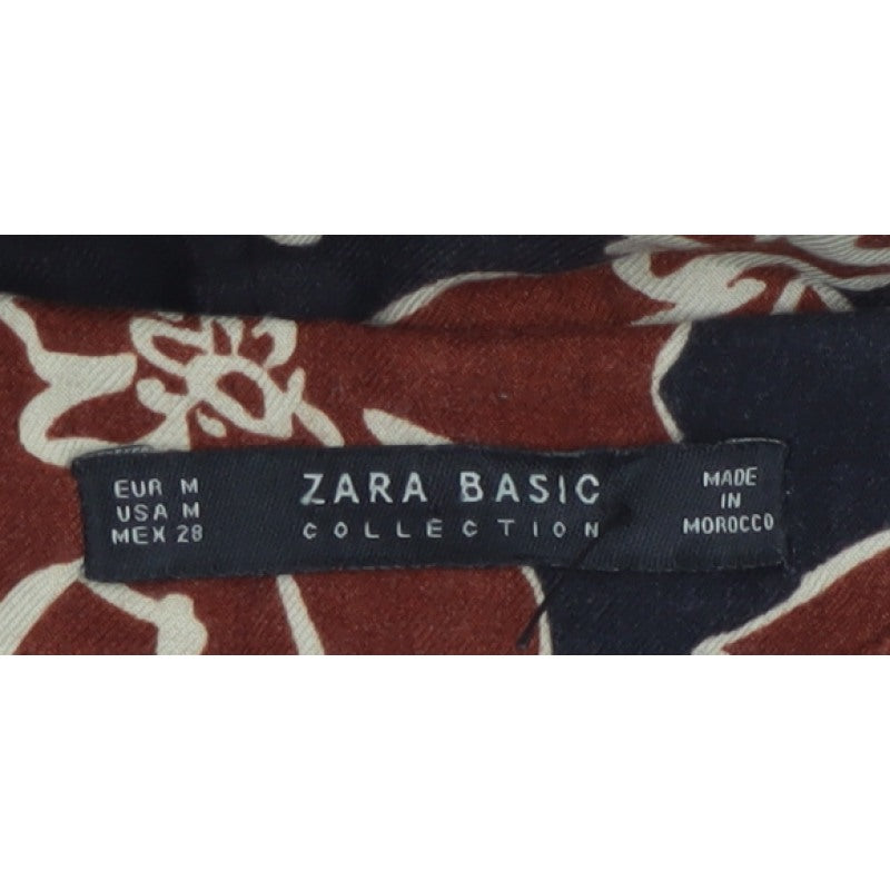 Zara Basic Women’s Black Floral V-Neck 3/4 Sleeve Tunic Blouse M
