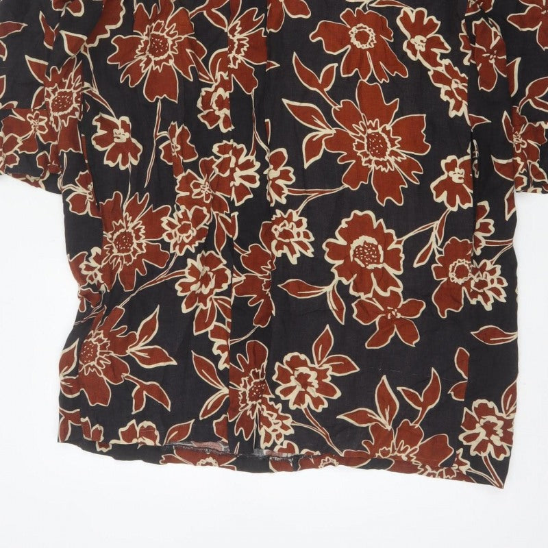 Zara Basic Women’s Black Floral V-Neck 3/4 Sleeve Tunic Blouse M