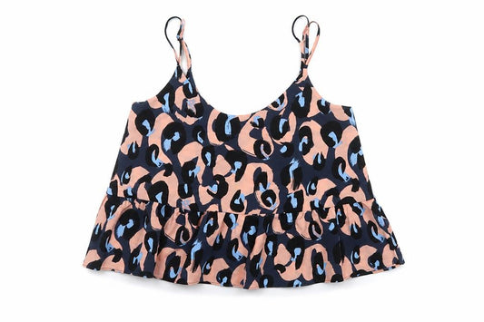 Topshop Women Multicoloured UK 12 Leopard Print Ruffle Camisole Tank