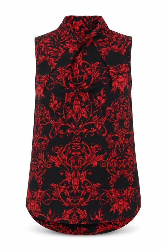 Next Women Black Red Floral High Neck Sleeveless Zip Blouse UK 8