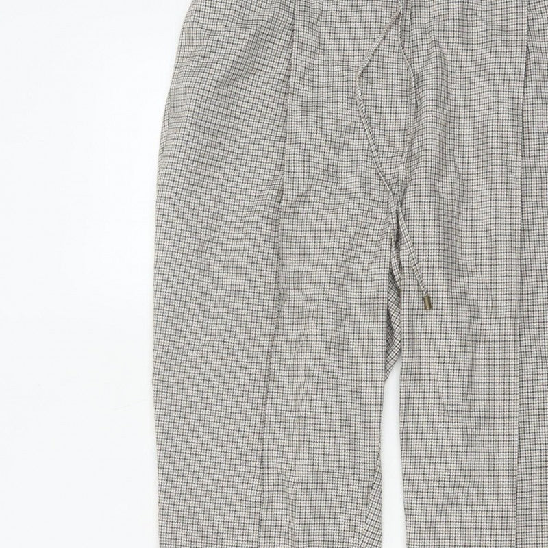 Marks & Spencer Women Beige Check Jogger Trousers UK 18 Drawstring