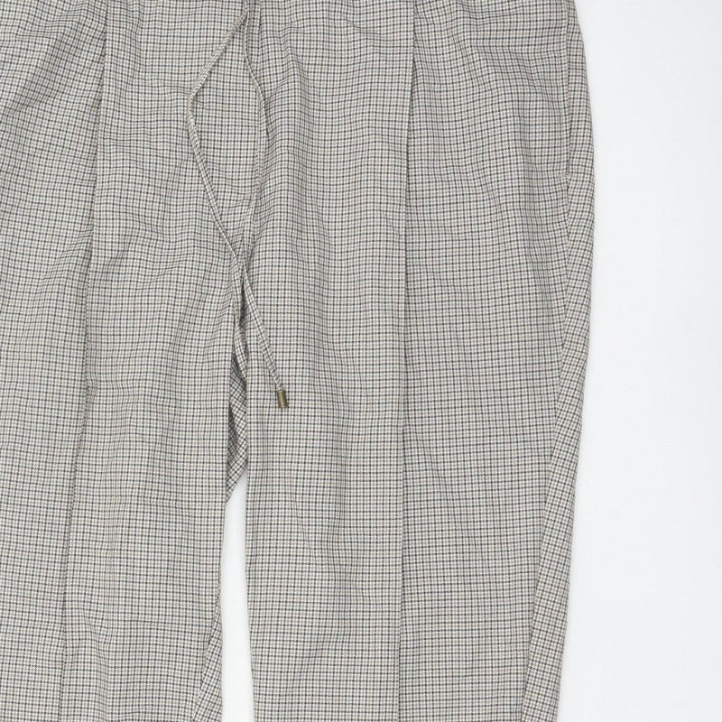 Marks & Spencer Women Beige Check Jogger Trousers UK 18 Drawstring