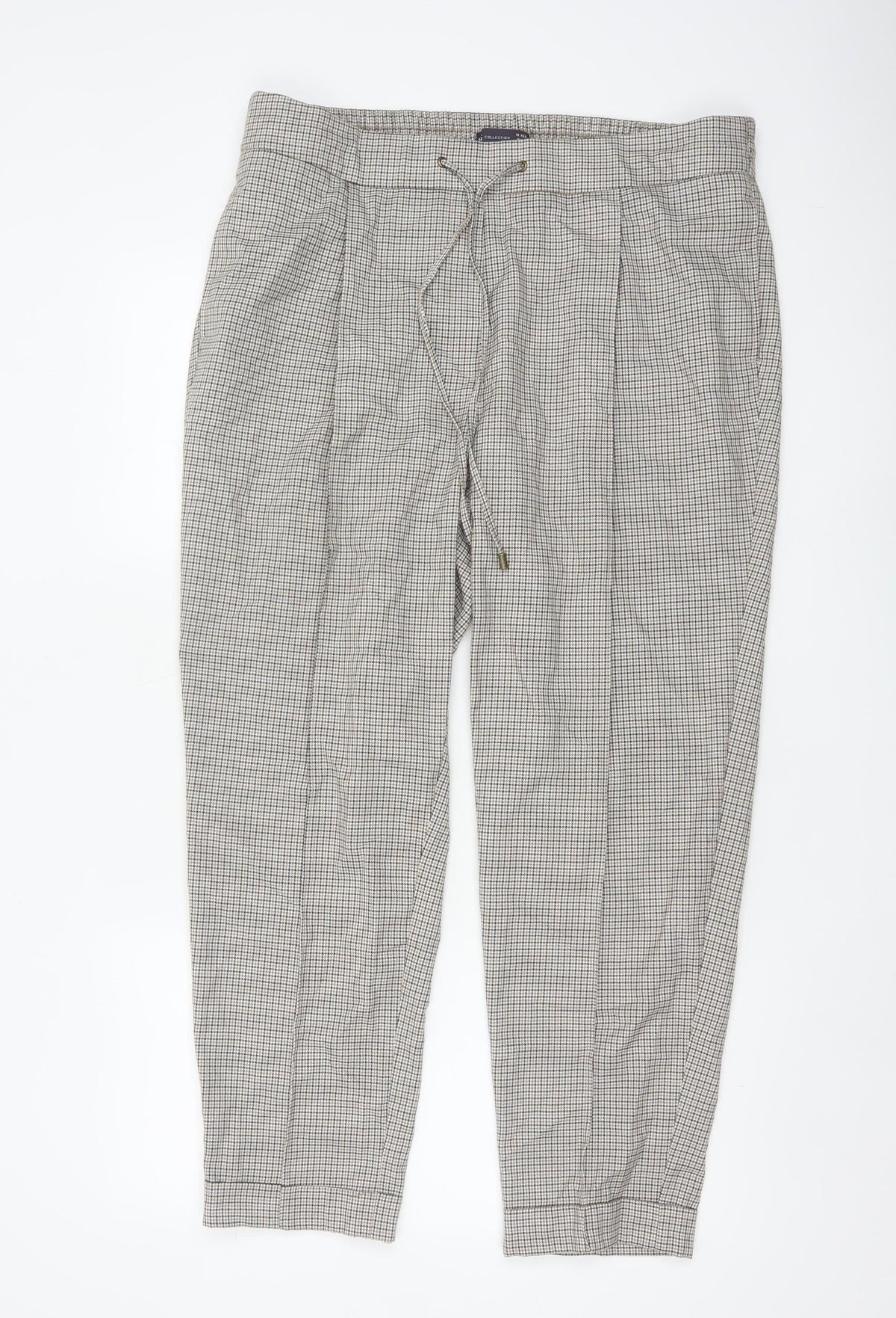 Marks & Spencer Women Beige Check Jogger Trousers UK 18 Drawstring