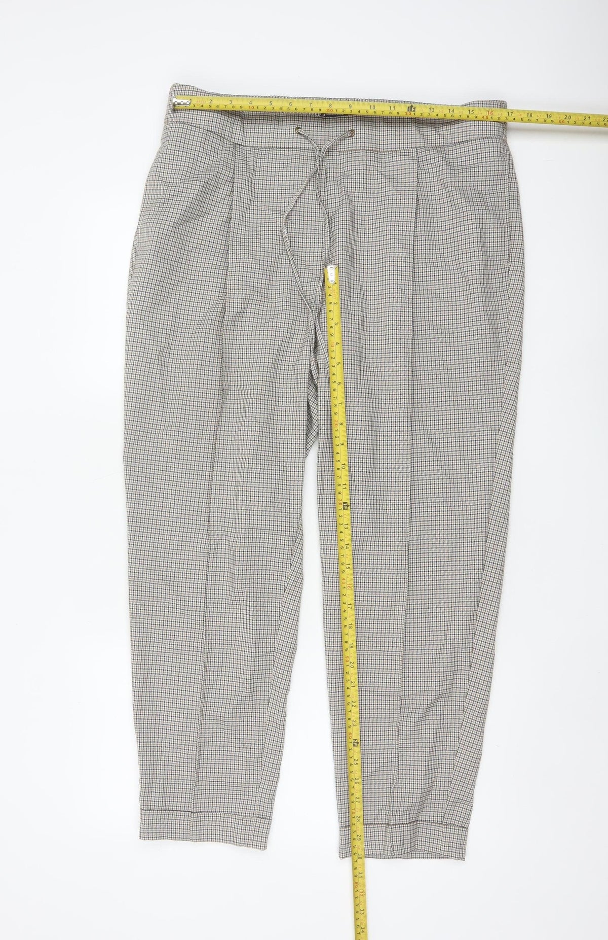 Marks & Spencer Women Beige Check Jogger Trousers UK 18 Drawstring