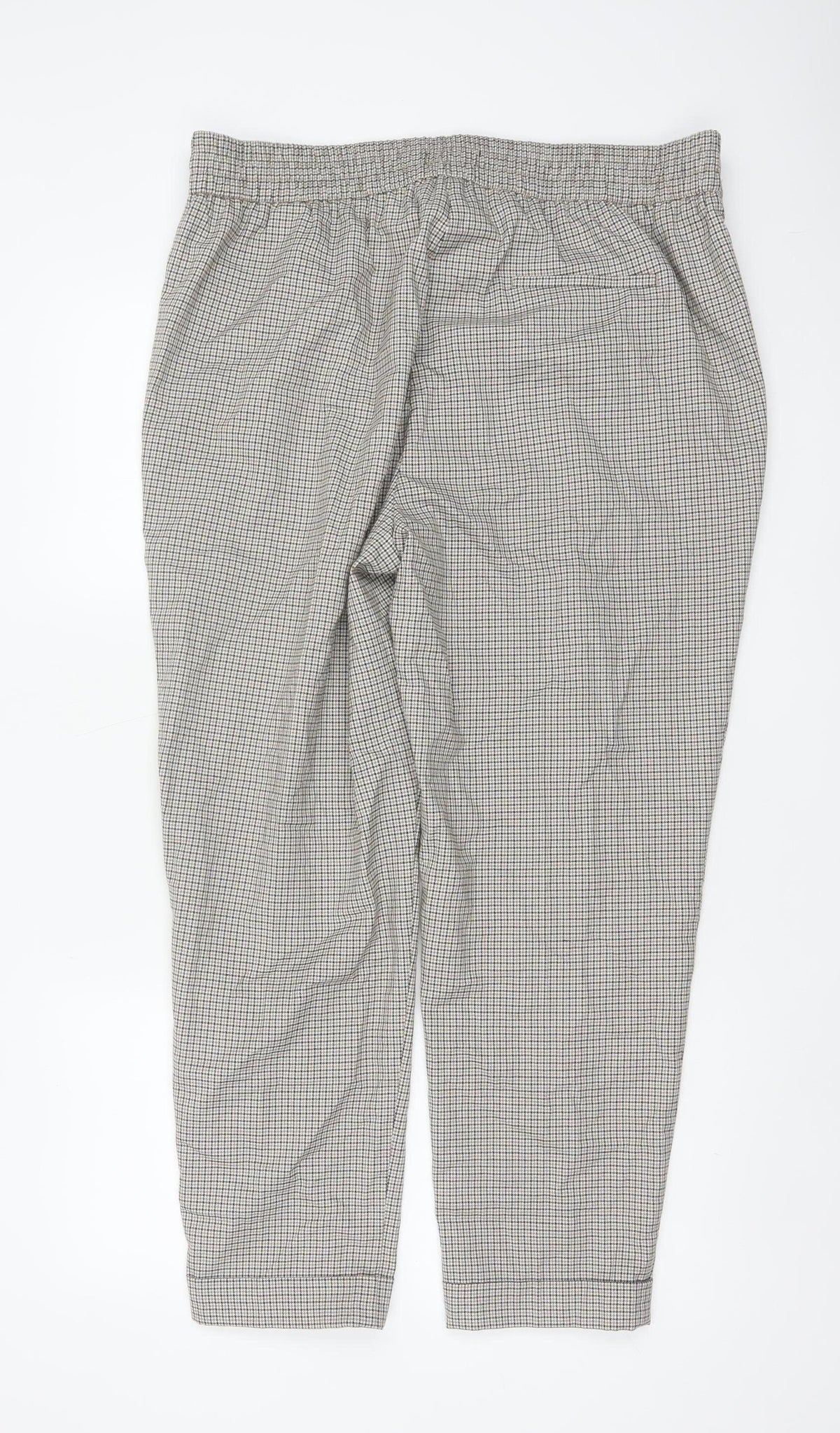 Marks & Spencer Women Beige Check Jogger Trousers UK 18 Drawstring