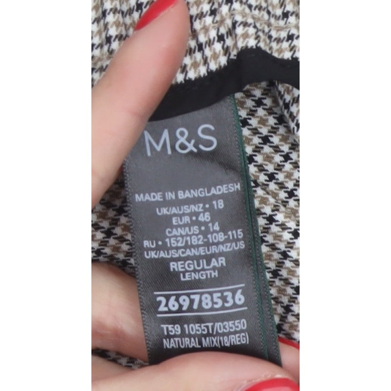 Marks & Spencer Women Beige Check Jogger Trousers UK 18 Drawstring