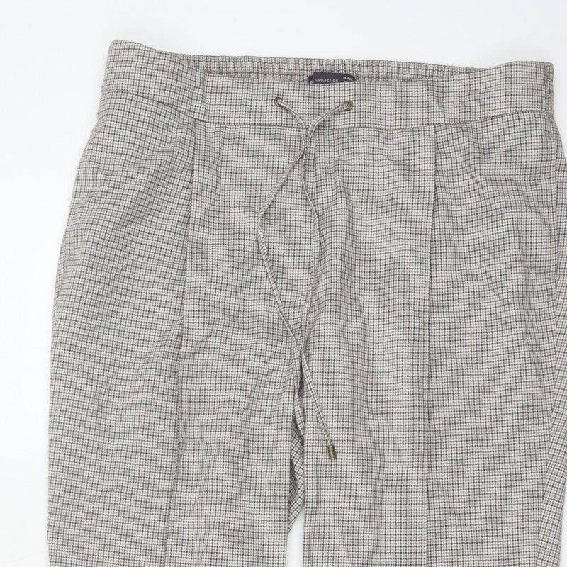 Marks & Spencer Women Beige Check Jogger Trousers UK 18 Drawstring