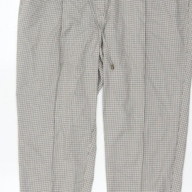 Marks & Spencer Women Beige Check Jogger Trousers UK 18 Drawstring