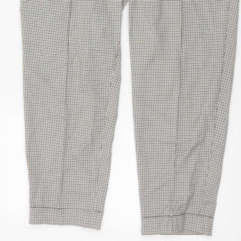 Marks & Spencer Women Beige Check Jogger Trousers UK 18 Drawstring