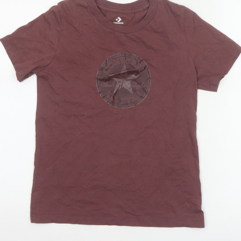 Converse Boys Brown XS Logo Graphic Print Basic Short Sleeve T-Shirt