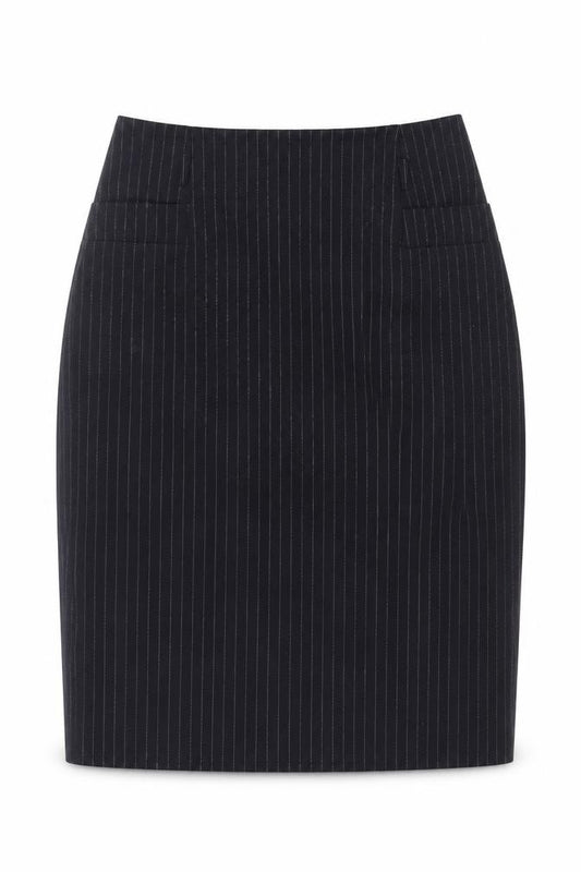 H&M Women Black Pinstripe Wool Blend Pencil Skirt UK 8 Lined