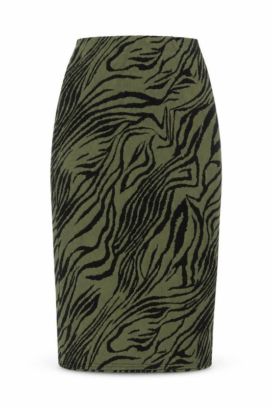 Boohoo Women's Green Zebra Print UK 8 Midi Pencil Skirt Stretch