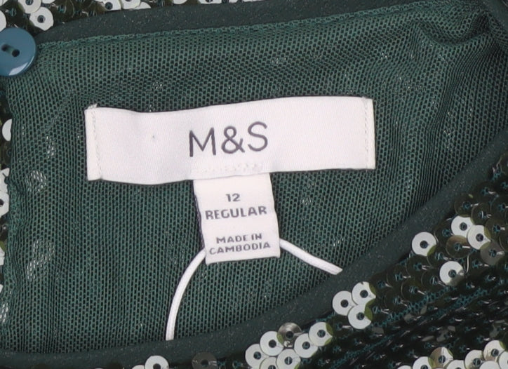 Marks and Spencer Women Green Sequin Long Sleeve Blouse Size 12