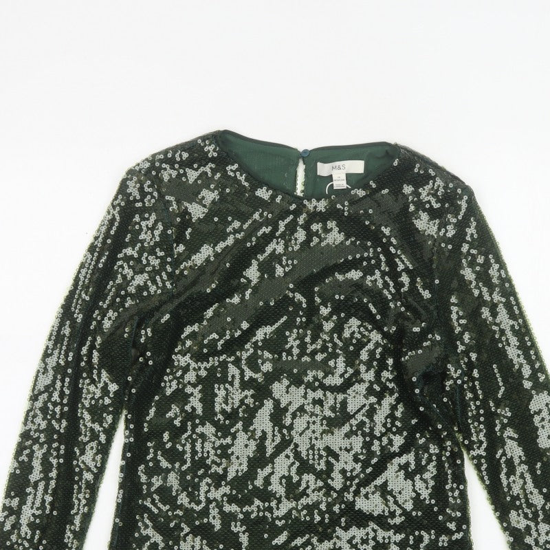 Marks and Spencer Women Green Sequin Long Sleeve Blouse Size 12