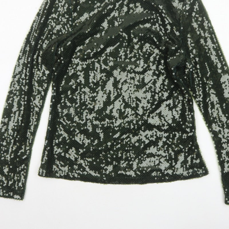 Marks and Spencer Women Green Sequin Long Sleeve Blouse Size 12