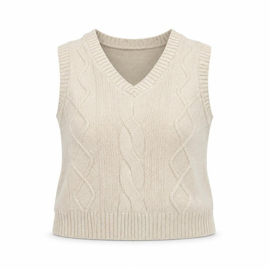 Monki Women Ivory M Cable Knit V-Neck Sleeveless Jumper Vest