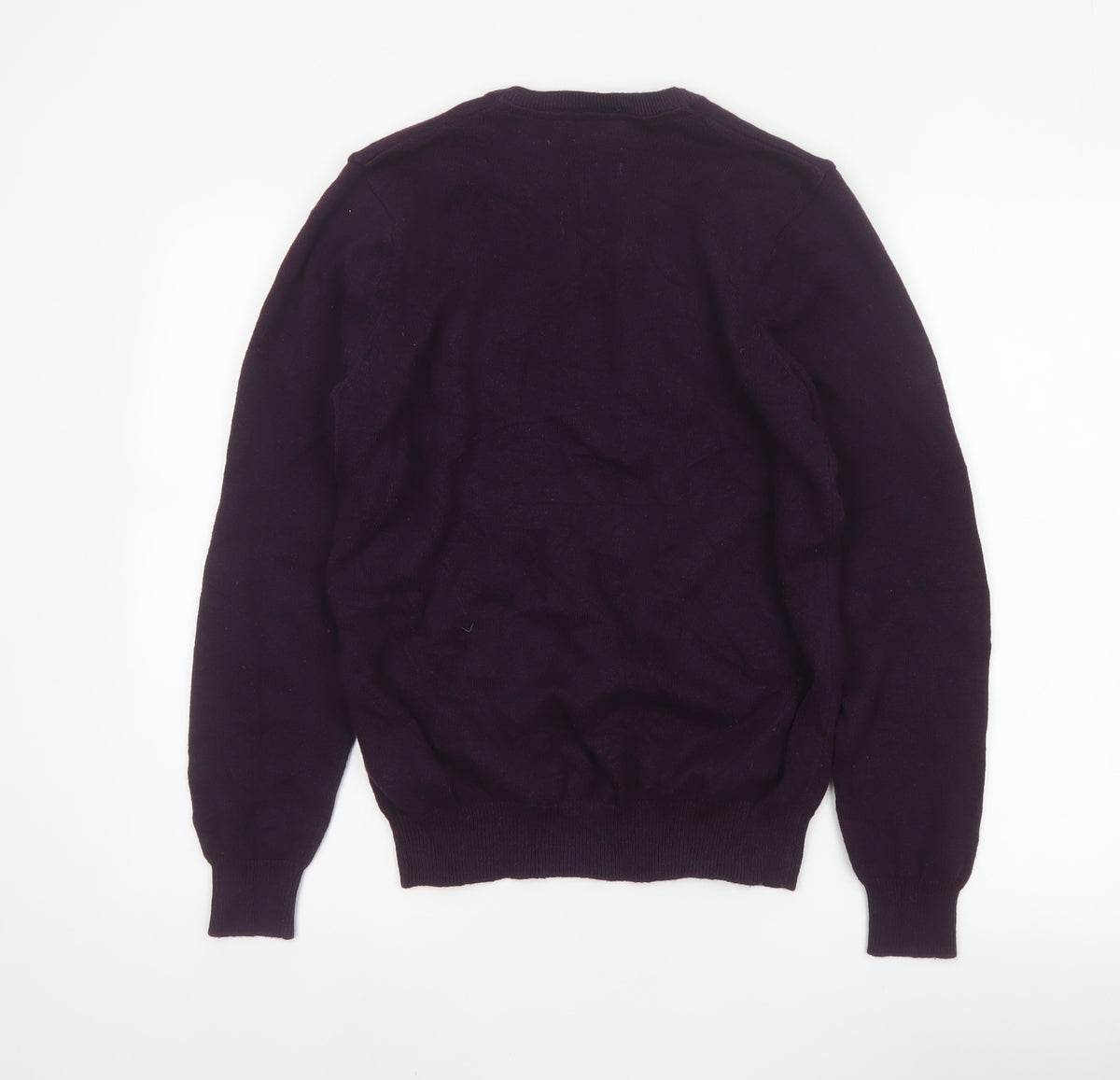 Marks and Spencer Men Purple S V-Neck Pure Cotton Pullover Jumper
