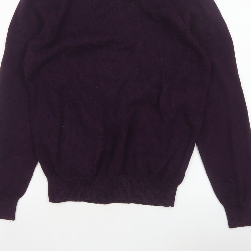 Marks and Spencer Men Purple S V-Neck Pure Cotton Pullover Jumper