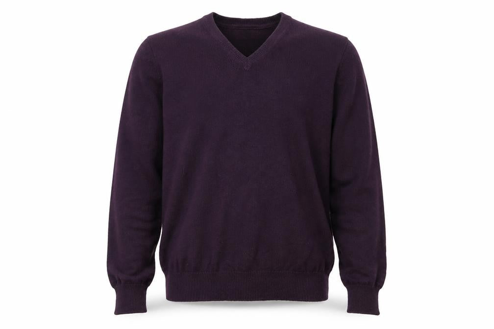 Marks and Spencer Men Purple S V-Neck Pure Cotton Pullover Jumper