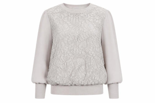 Oasis Womens Beige UK 12 Floral Lace Front Long Sleeve Jumper