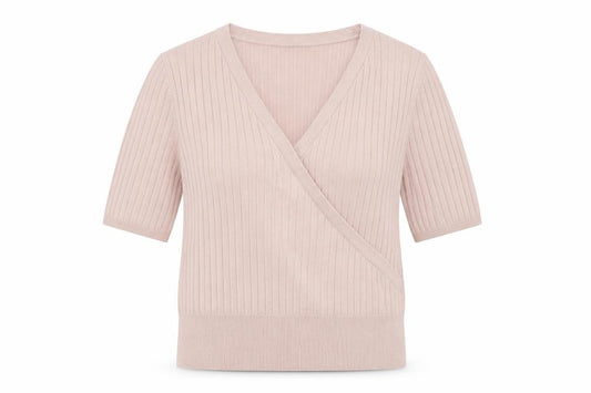 Marks and Spencer Women Pink UK 12 Ribbed Knit Wrap V-Neck Top