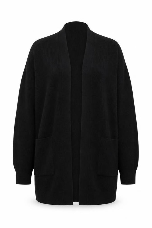 Marks & Spencer Women Black Size 16 Open Knit Longline Cardigan Pockets