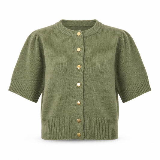 New Look Women Green UK 12 Short Sleeve Button Knit Cardigan