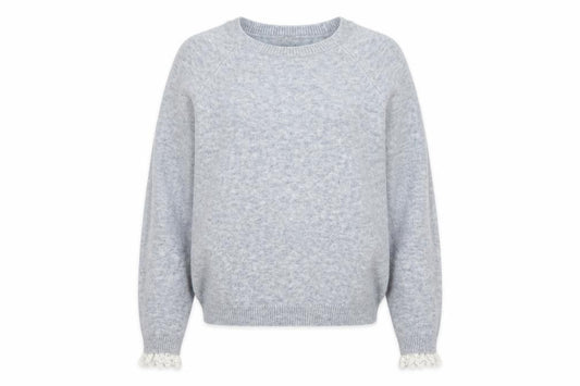 Oliver Bonas Women Blue UK 12 Crew Neck Lace Cuff Raglan Knit Jumper