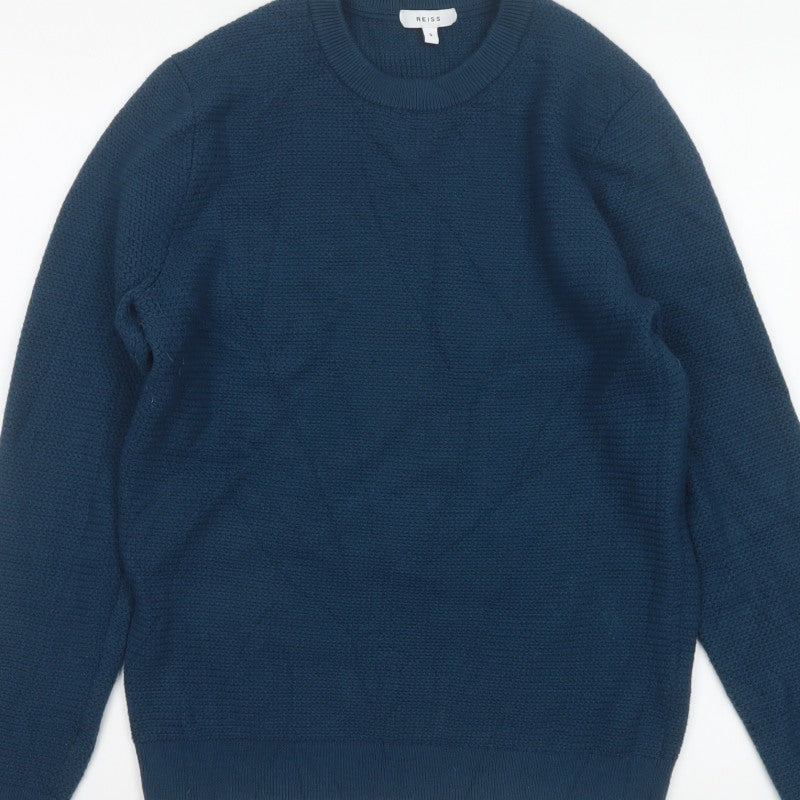 Reiss Men’s Blue Chunky Knit Crew Neck Pullover Jumper Size S