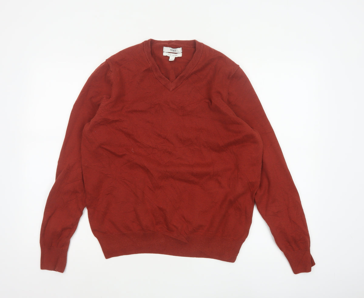 Marks & Spencer Men’s Red L Pure Cotton V-Neck Pullover Jumper