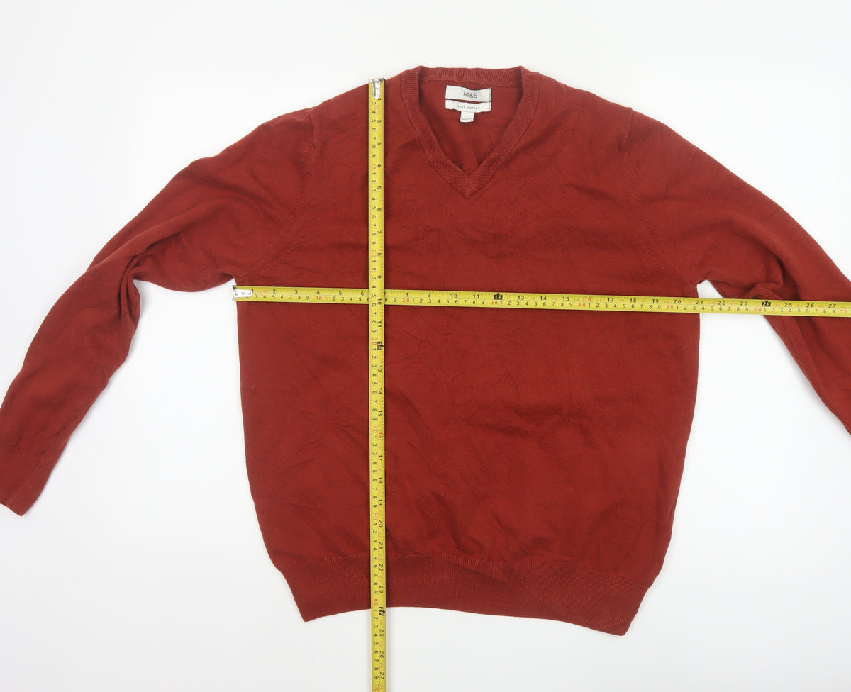 Marks & Spencer Men’s Red L Pure Cotton V-Neck Pullover Jumper