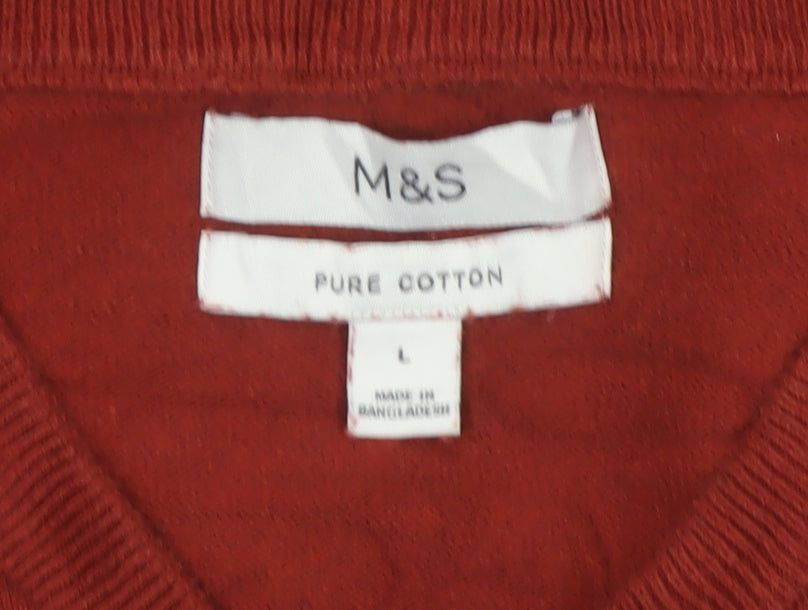 Marks & Spencer Men’s Red L Pure Cotton V-Neck Pullover Jumper