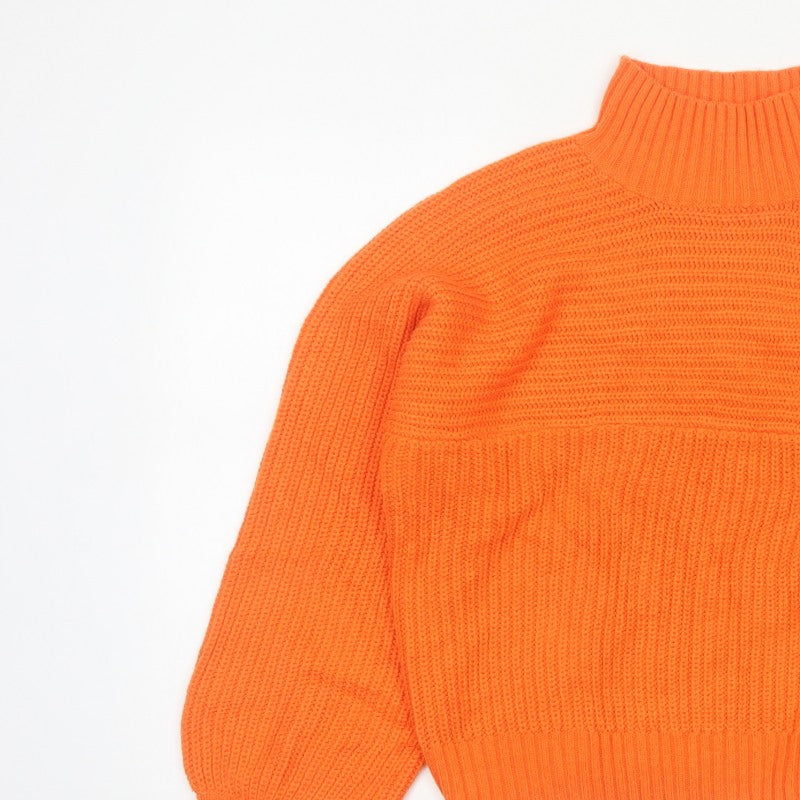 Threadbare Women Orange Size 6 Chunky Knit Roll Neck Jumper
