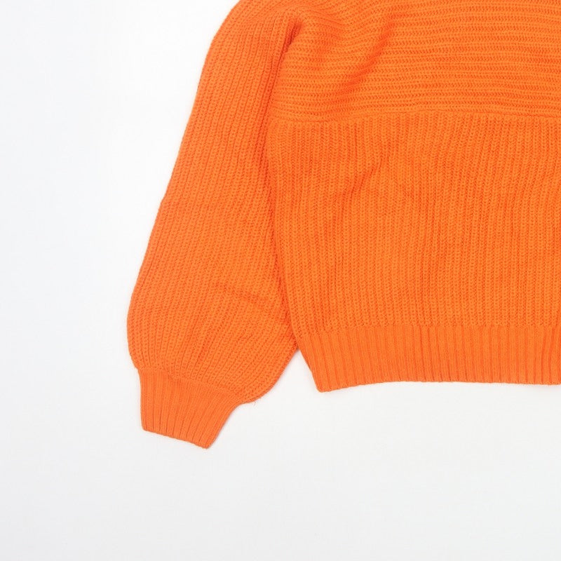 Threadbare Women Orange Size 6 Chunky Knit Roll Neck Jumper