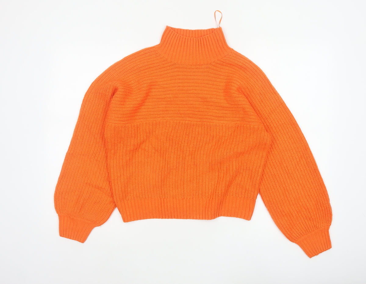 Threadbare Women Orange Size 6 Chunky Knit Roll Neck Jumper