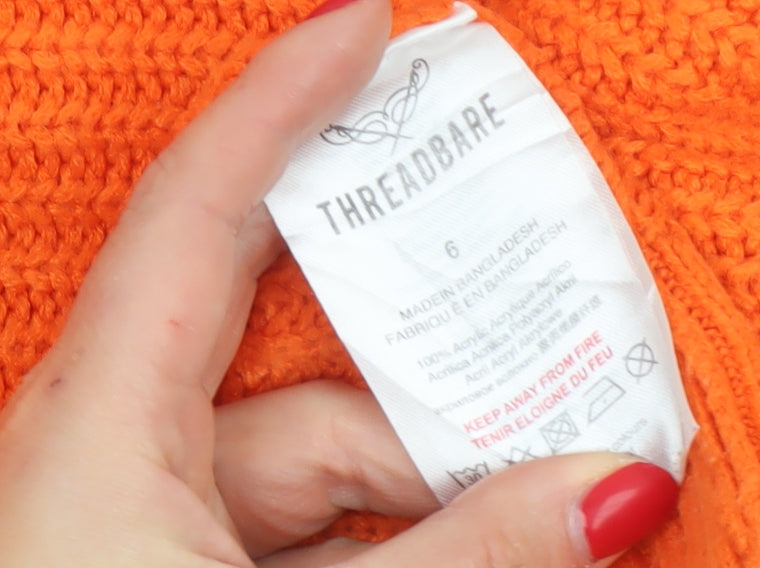 Threadbare Women Orange Size 6 Chunky Knit Roll Neck Jumper