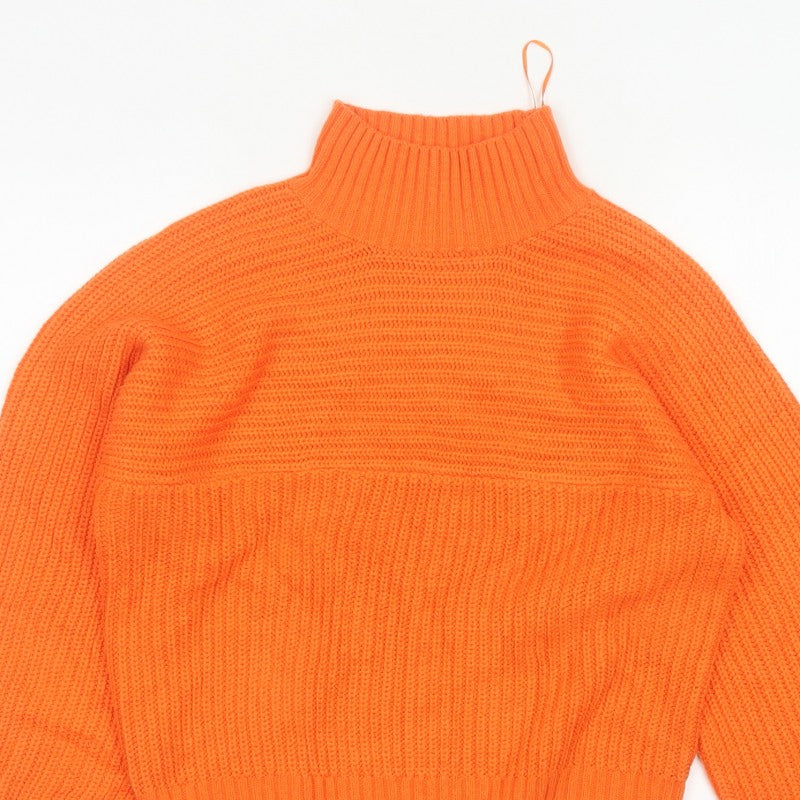 Threadbare Women Orange Size 6 Chunky Knit Roll Neck Jumper