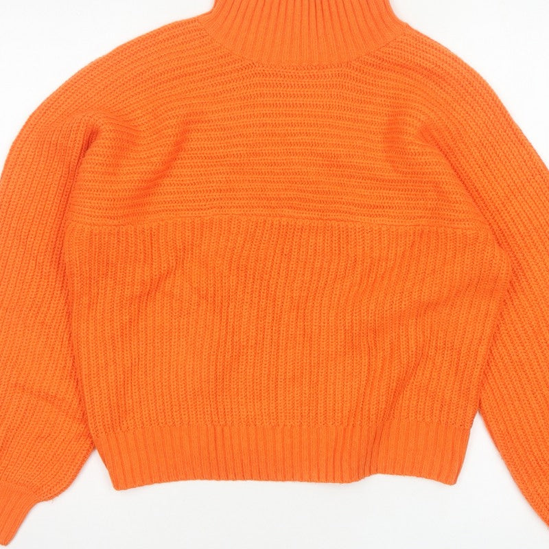 Threadbare Women Orange Size 6 Chunky Knit Roll Neck Jumper