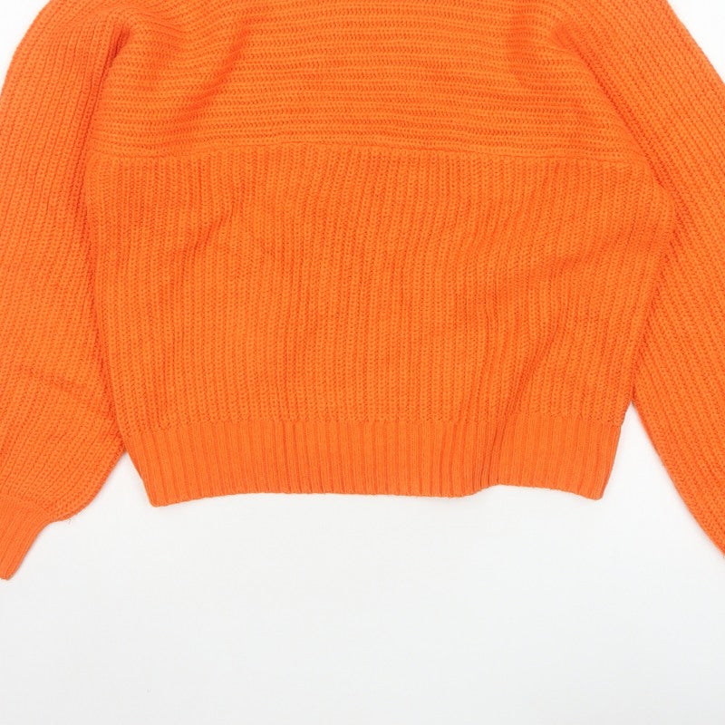 Threadbare Women Orange Size 6 Chunky Knit Roll Neck Jumper