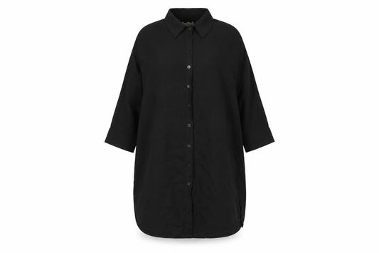 Phase Eight Women Black UK 16 Tunic Button-Up Collared Knit Shirt
