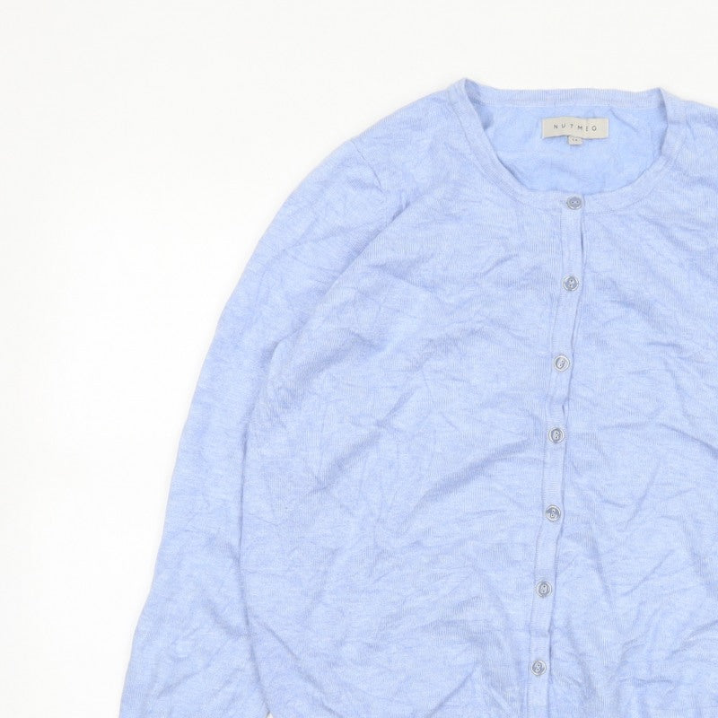 Nutmeg Women Blue Size 14 Viscose Knit Button Front Cardigan