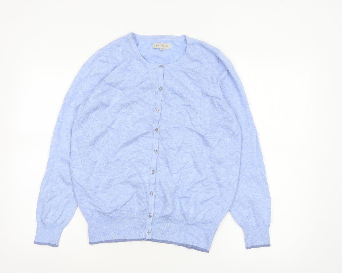 Nutmeg Women Blue Size 14 Viscose Knit Button Front Cardigan