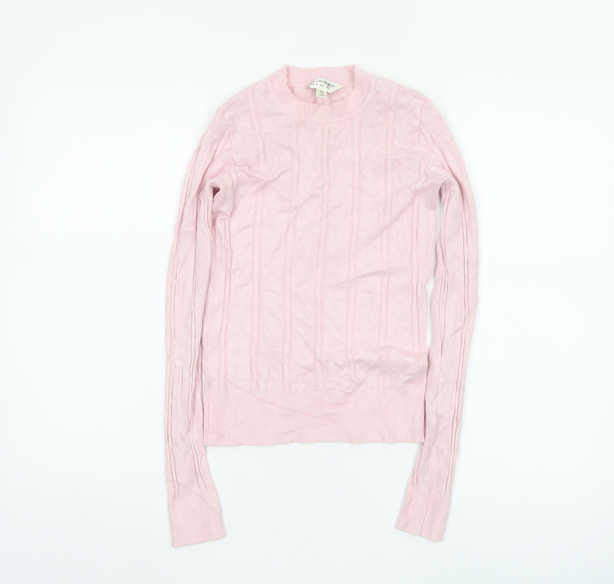 Miss Selfridge Women Pink UK 8 Cable Knit Round Neck Pullover Jumper