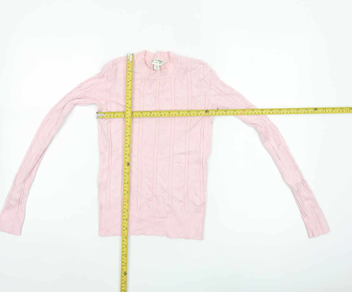 Miss Selfridge Women Pink UK 8 Cable Knit Round Neck Pullover Jumper