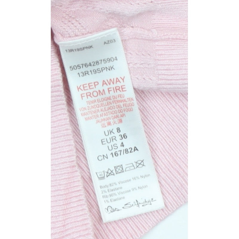 Miss Selfridge Women Pink UK 8 Cable Knit Round Neck Pullover Jumper