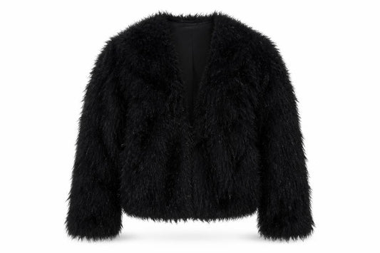 H&M Girls Black Faux Fur Open Jacket 13-14 Years Short Lined